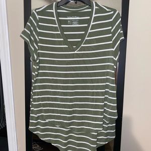Latched Mama Striped Green V-neck T-shirt